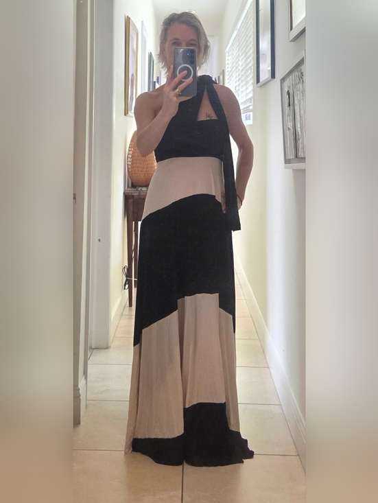 Elan Dresses & Skirts - Elan Jersey 2 Color Block Beige Black Convertible Strapless Maxi Dress M (T20)